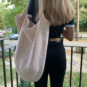 Gehäkelte Shopper Tasche Baumwolle Große Tasche Crossbody Geräumige Boho Tasche Tote Einkaufstasche Große Beige Umhängetasche Slouch Bag