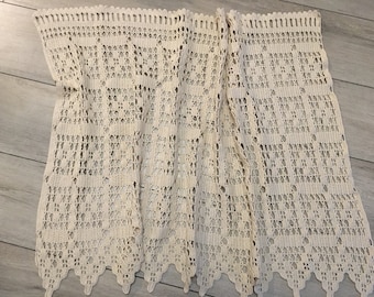 Häkelspitze Cafe Vorhang: Ecru Beige Baumwolle, Vintage Küche