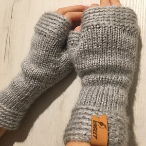 Grey Fingerless Gloves Ladies Winter Crochet Warm Wrist Warmers Texting Gloves Knitted Mittens Arm Warmers Gift For Christmas Gift For Her