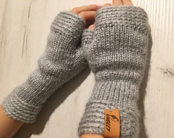Grey Fingerless Gloves Ladies Winter Crochet Warm Wrist Warmers Texting Gloves Knitted Mittens Arm Warmers Gift For Christmas Gift For Her