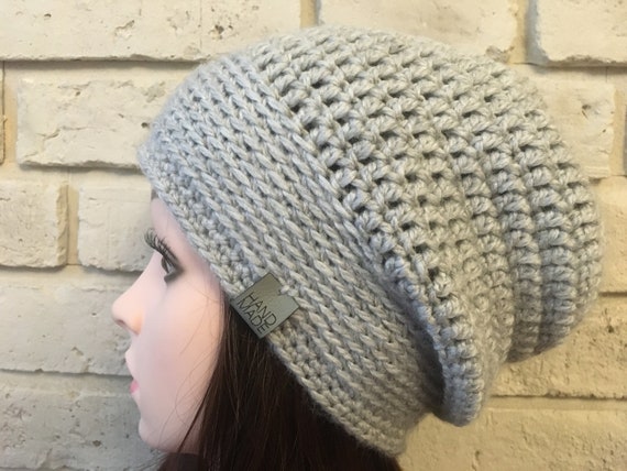 Ladies Slouchy Beanie Girls Winter Crochet Hat Grey Womans | Etsy