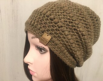 Womens Slouchy Beanie, Ladies Winter Crochet Hat, Girls Wool Blend Hat, Gift For Women, Gift For Christmas, Brown Warm Crochet Winter Hat