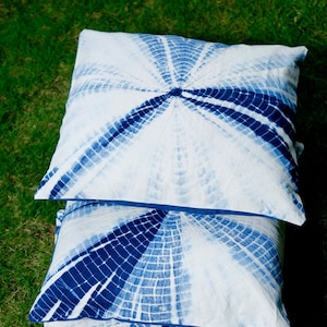 Indigo Blue Tie Dye kussenhoezen - Handgemaakte natuurlijke katoen Shibori Blue Throw kussenhoezen 16 &quot;x16&quot;