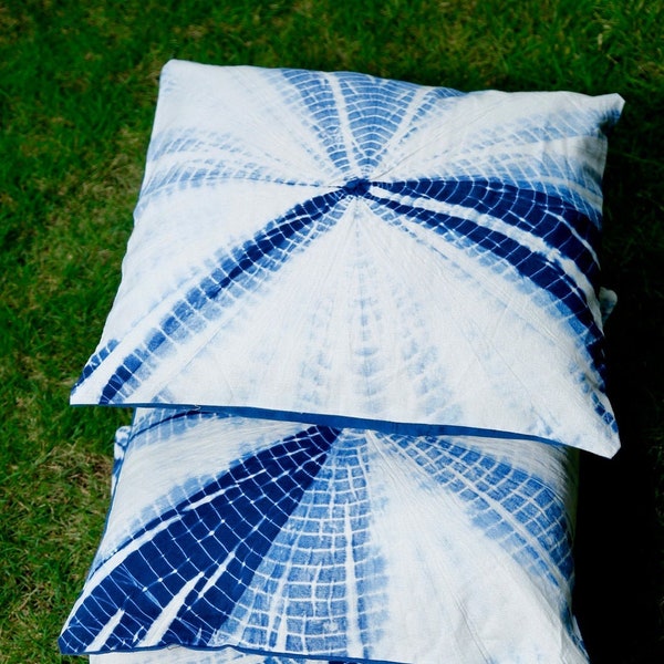 Indigoblaue Tie Dye Kissenbezüge - Handgemachte Natürliche Baumwolle Shibori Blaue Überwurf Kissenbezüge 40x40 cm