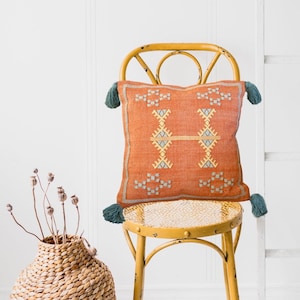 Moroccan Cactus Cushion Cover With Grey Tassels 18x18 ~ Burnt Orange Rust Pillow Cover ~ Handwoven Cotton Decorative  Australia ~ 45cm