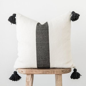 Throw Pillow Covers in Black and White with Tassels 18 coastal decor pillow Modern farmhouse french country cushions Australia image 1