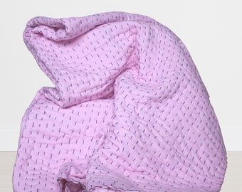 Pink Kantha Quilt Blanket, Cotton Handmade Hand Stitch Quilt, AC Comforter,Bedspread, Throw Blanket, Twin, Toddler, Baby Blanket, Bedspread