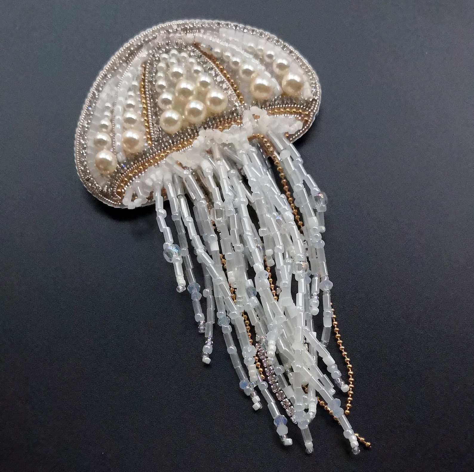 Jellyfish beaded sea brooch handmade jewelry crystal bead Etsy