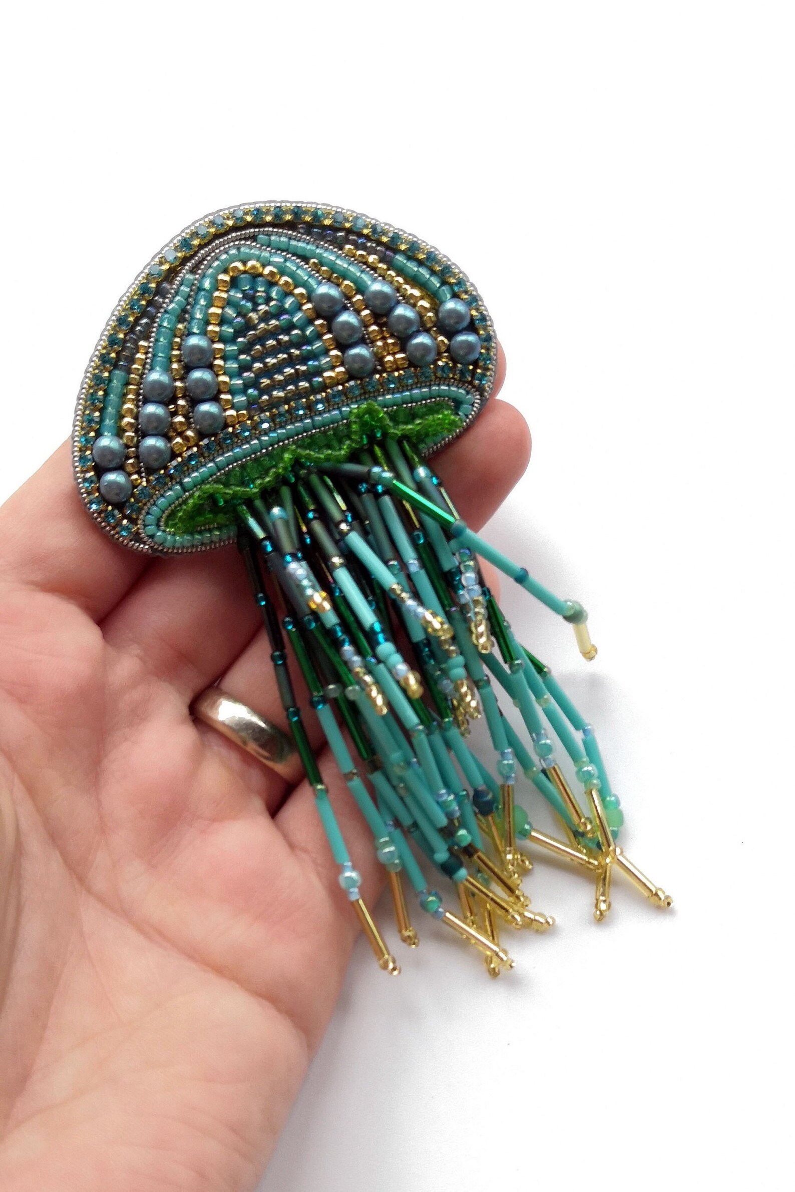 Jellyfish beads sea brooch unusual gift for women summer Etsy