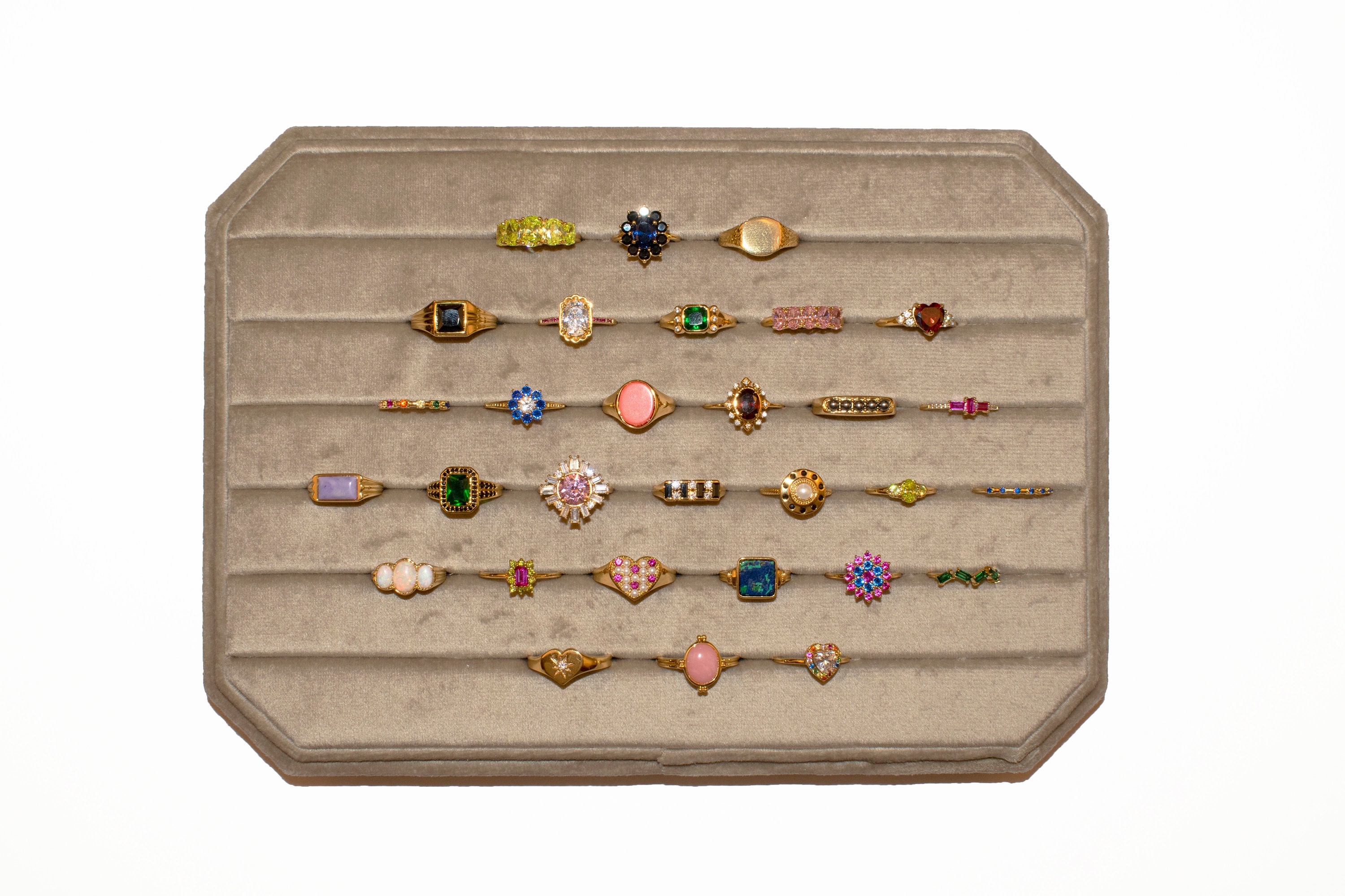 Large French Beige Velvet Ring Display