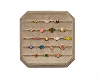 French Beige Velvet Rings Display