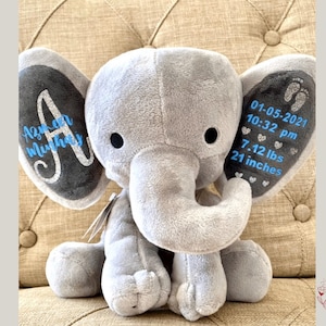 Personalized elephant, for baby boy, baby girl, baby shower gift, new baby gift, birth announcement, newborn gift