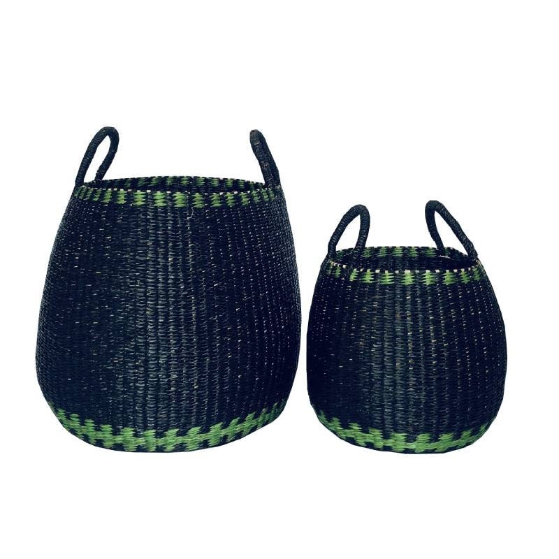 Anbezt - Nhatrang Set 2 de Paniers Rangement Noir Vert Fait Main en Jonc Mer Décoration Intérieure, 