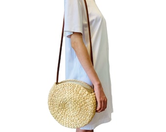 Bolso de hombro redondo - Bolso de paja tejido negro para mujer, hecho a mano, bolso de mano, bolso de playa, bolso de verano para mujer, una idea de regalo.