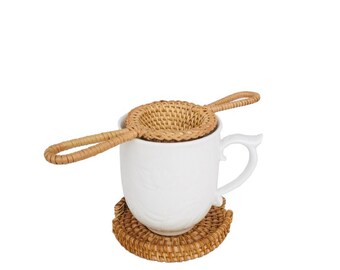 ANBEZT – Tea strainer set in braided bamboo | Set strainer + sous-verre D10, Christmas gift idea