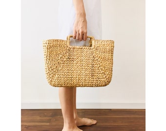 Bolso cuadrado SHOPPING - Bolso de paja tejido para mujer, hecho a mano, bolso de mano, bolso de playa, bolso de verano para mujer, una idea de regalo.