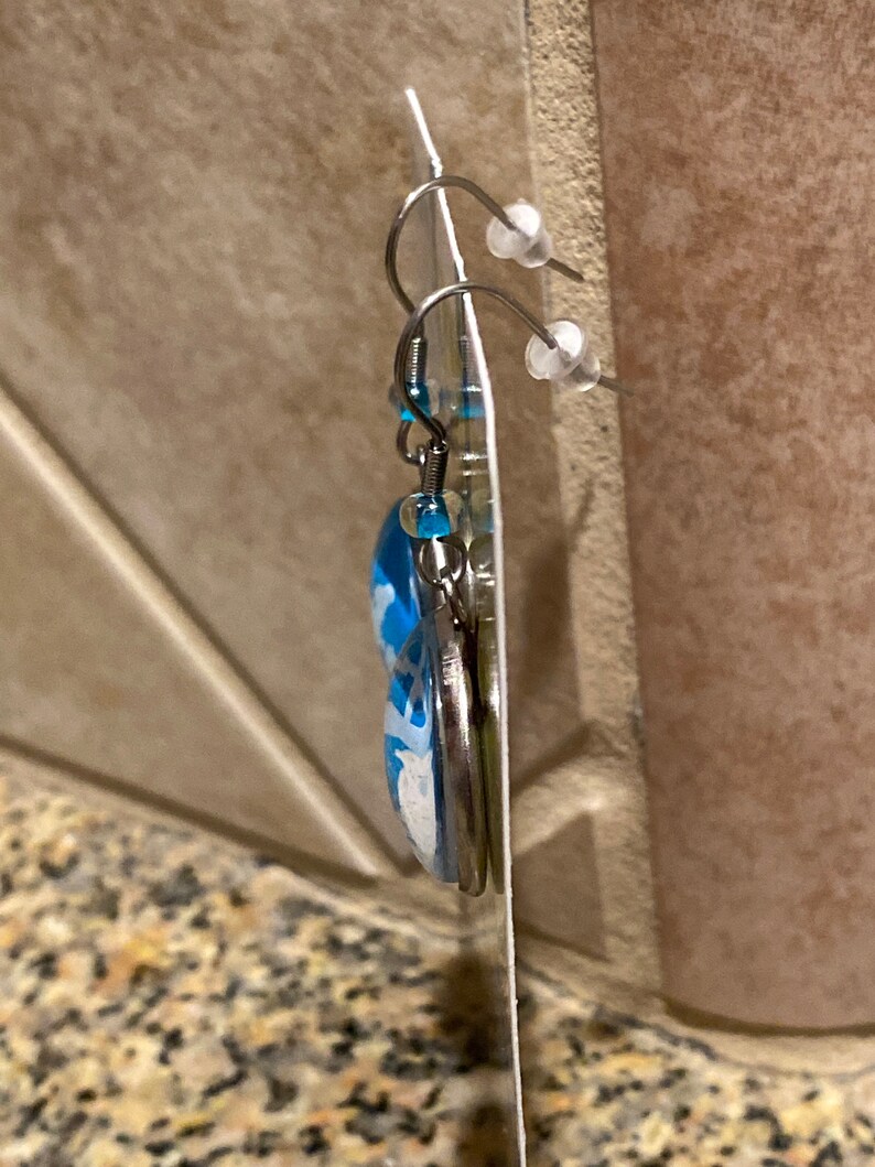 Repurposed Trader Joe\u2019s bag tag earrings California surfer