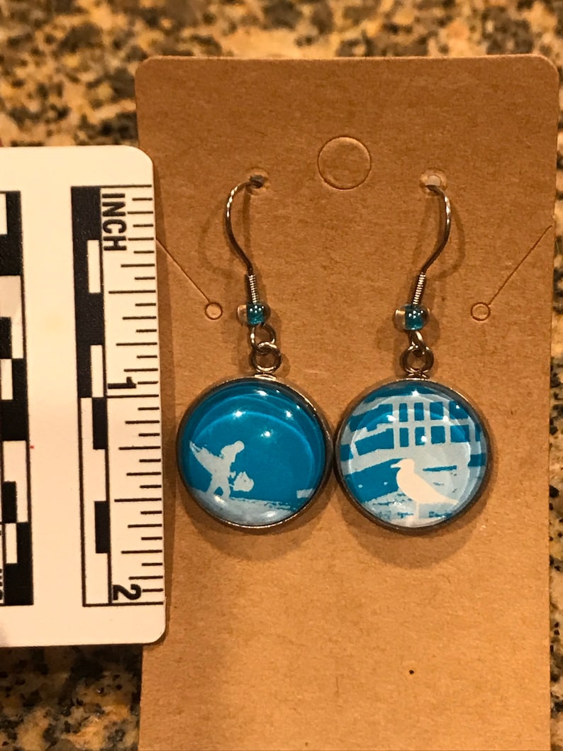 Repurposed Trader Joe\u2019s bag tag earrings California surfer