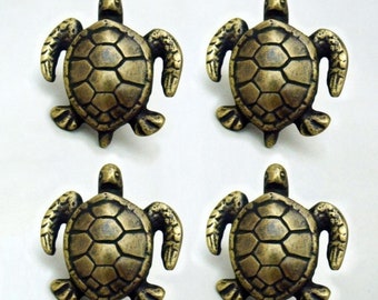 Lote de 4 piezas ANTIQUE TURTLE Sólido latón Gabinete Puerta Latón Vintage