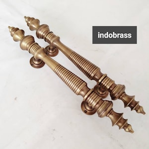 Pair Solid Brass Minaret Handle Classic Front Door Handle Pulls | Entry Front Door Brass Handle Pulls