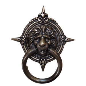 11.81" Inches Vintage Big Lion Head Brass Door Knocker | Brass Door Pull Brass door bell