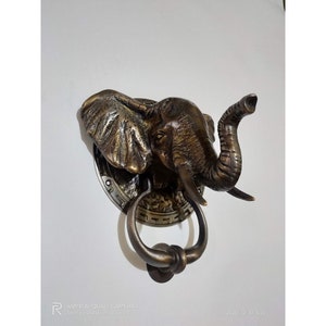 Vintage Antique Elephant Animal Head Brass Door Knocker - Head Elephant Brass Door Knocker