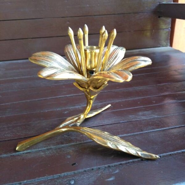 Lotus Flowers Brass Candle Holder