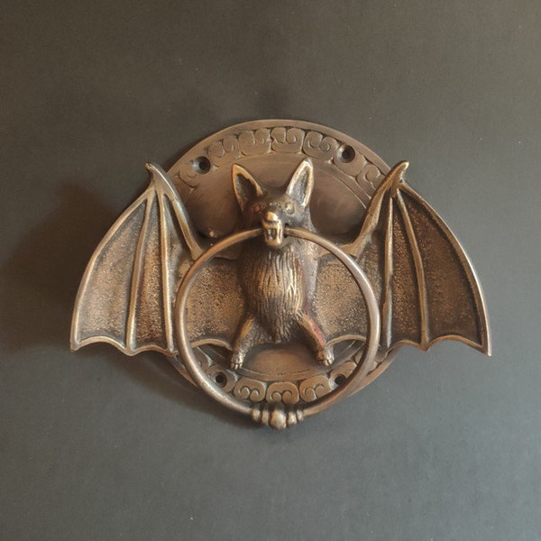 Amazing Solid Brass Door Knocker Bat Wings Ring Heavy 17cm Pull Handle banger grab hand made 7" inches handle