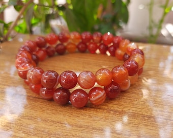 Carnelian Onyx Bracelet- Natural Stone Stretch Beaded Bracelet- Energy Healing Bracelet- Crystal Yoga Bracelet- Spiritual Gift