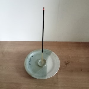 incense holder burner joss stick holder handmade ceramic made in Cornwall Green blue