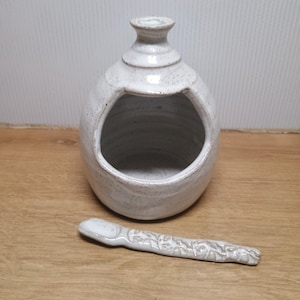 salt cellar, saver, pig, container and spoon set, handmade ceramic Cornish pottery