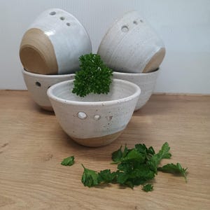 Ceramic bowl herb stripper Handmade cornish pottery satin white