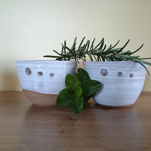Ceramic bowl herb stripper Handmade cornish pottery