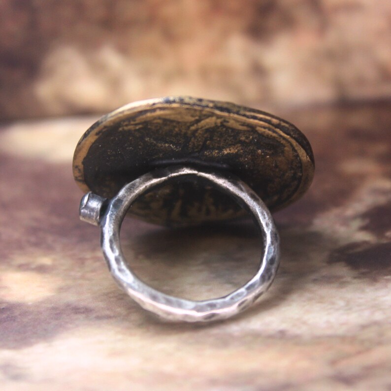 Free Resize Intaglio Sterling Silver 925K Gold Over 18K Jewelry Ancient Design Handmade Roman Bronze Replica Coin Hammered Band Ring