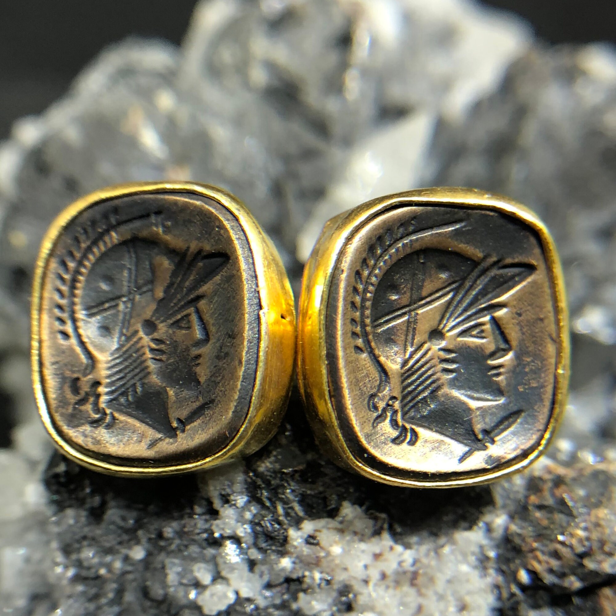 Details about Handmade Bronze Intaglio Earring 18K Gold Over 925K Sterling Silver Details about Handmade Bronze Intaglio Earring 18K Gold Over 925K Sterling Silver