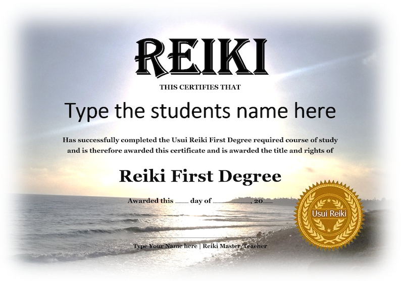 Editable Reiki Certificate Templates 24 X Reiki Level 1, 2, Master and