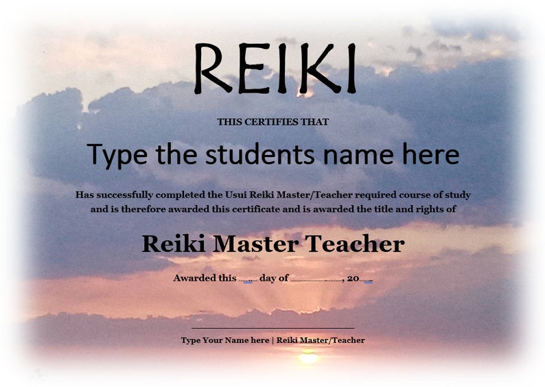 Editable Reiki Certificate Templates 24 X Reiki Level 1, 2, Master and