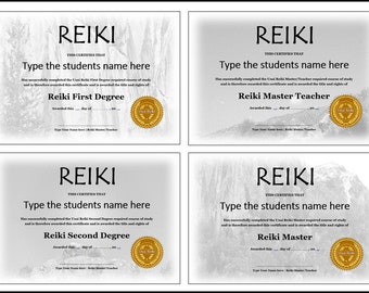 Editable Reiki Certificate Templates | Reiki Level 1, 2 & Master Teacher | 32 Professional Certificates | Word DOCX | Digital Download