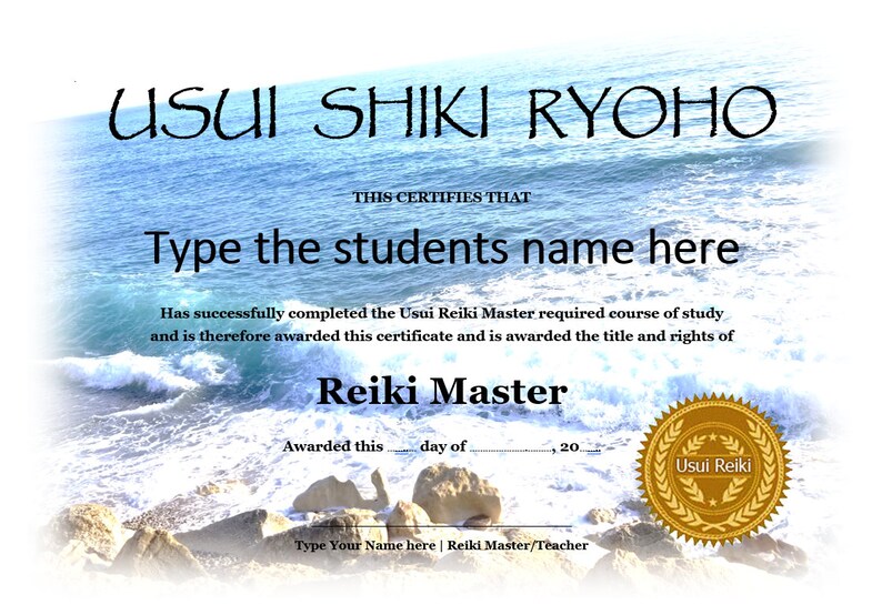 Editable Reiki Certificate Templates 24 X Reiki Level 1, 2, Master and