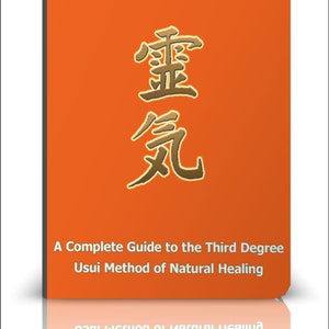 May include: An orange book cover with the title "Reiki 3 Manual" in white text. The cover also features a gold Japanese symbol and the text "A Complete Guide to the Third Degree Usui Method of Natural Healing".
