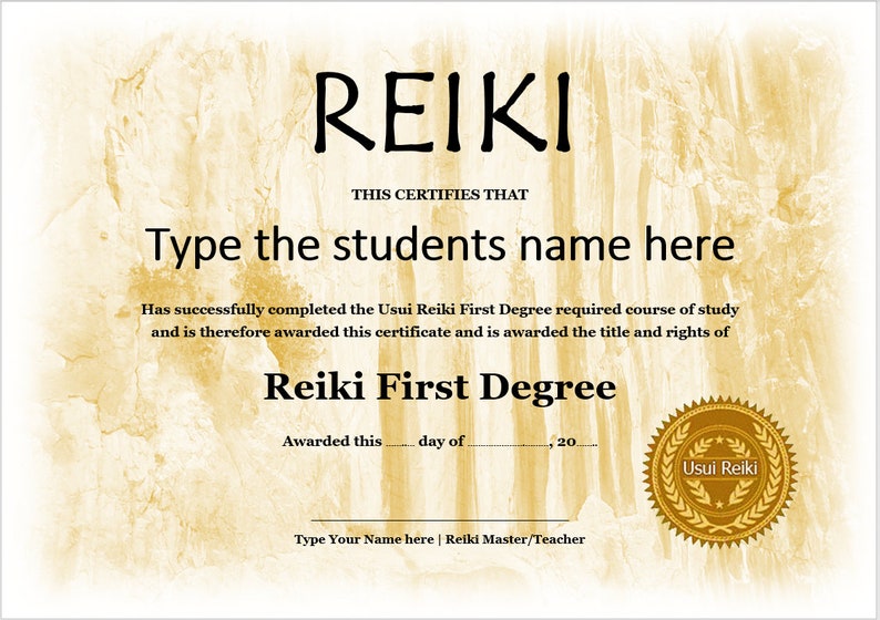 Editable Reiki Certificate Templates 32 X Reiki Level 1, 2, Master and