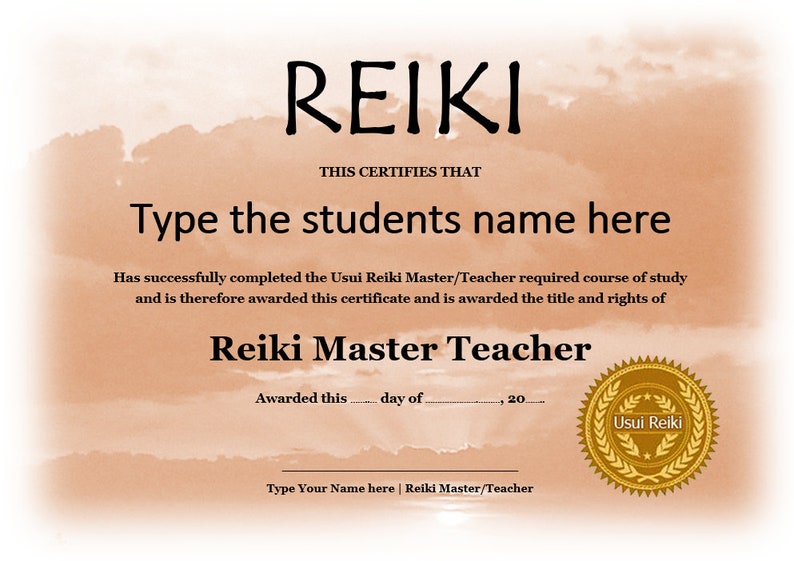 Editable Reiki Certificate Templates 24 X Reiki Level 1, 2, Master and