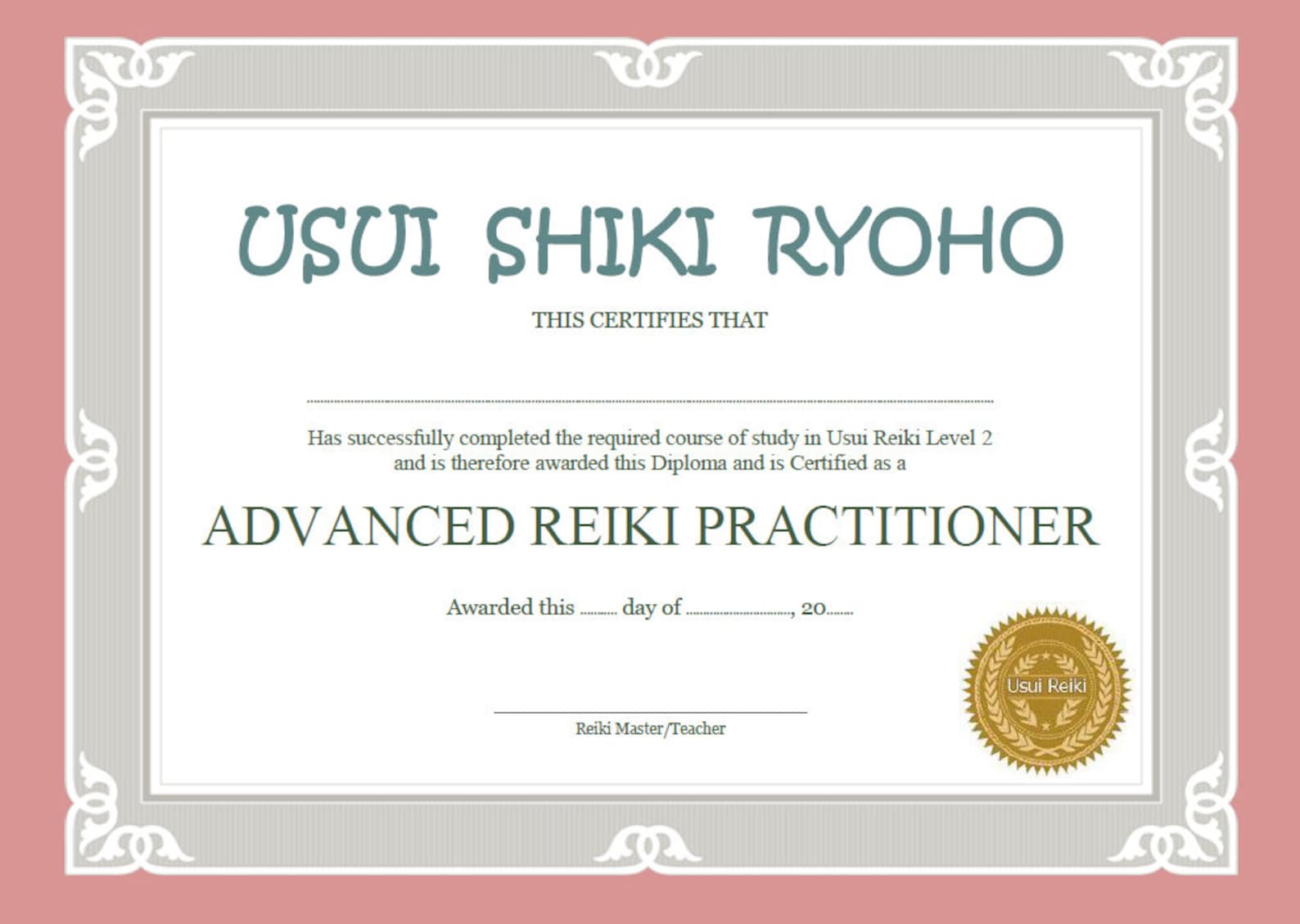 Two Usui Reiki Level 2 Printable Certificate Templates - Etsy
