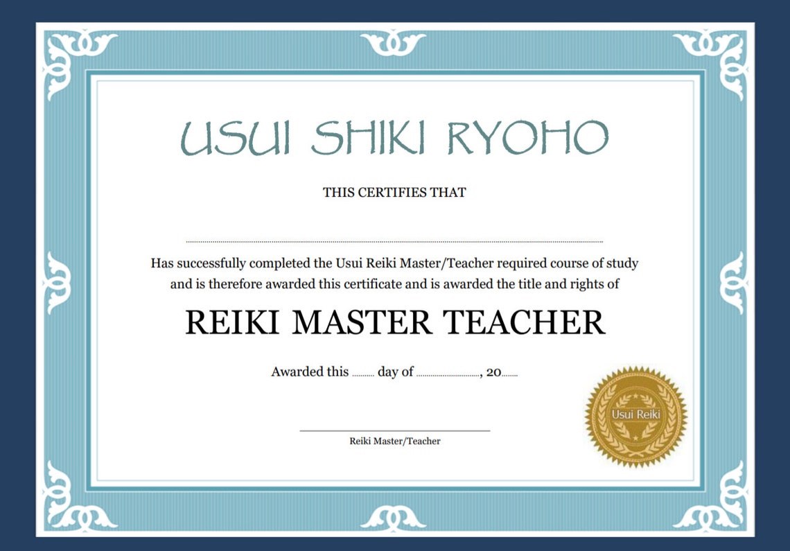 Two Reiki Master/teacher Printable Certificate Templates Etsy