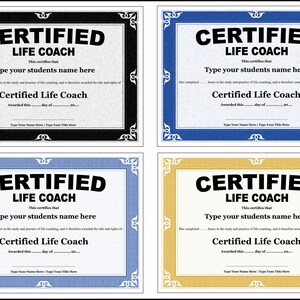 10 x Life Coaching (Editable) Certificate templates (in A4 size) - Professionally designed.