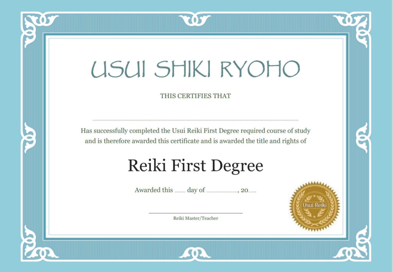 Two Reiki First Degree Printable Certificate templates | Etsy