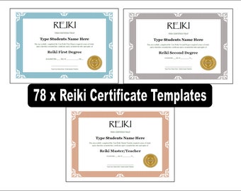 Reiki Certificate Templates: Level 1, 2, 3 Master Teacher (Editable, A4/Letter)
