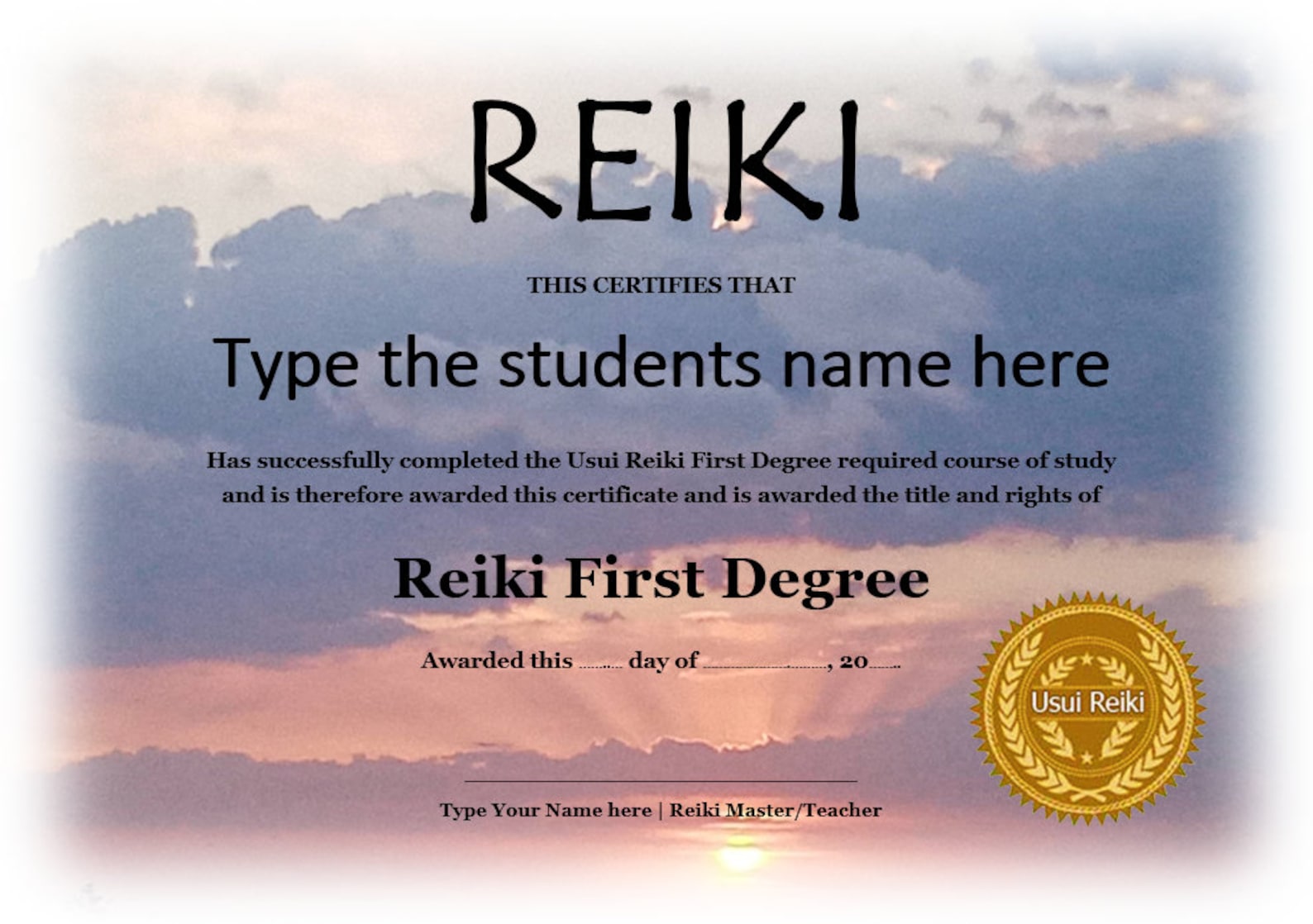 Editable Reiki Certificate Templates - 24 X Reiki Level 1, 2, Master ...