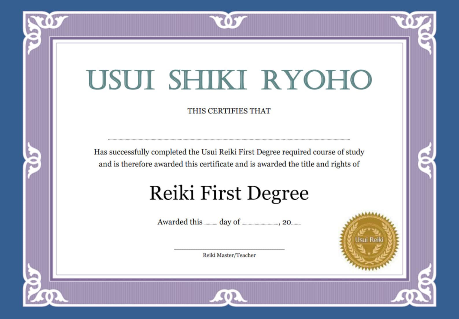 Two Reiki First Degree Printable Certificate templates | Etsy