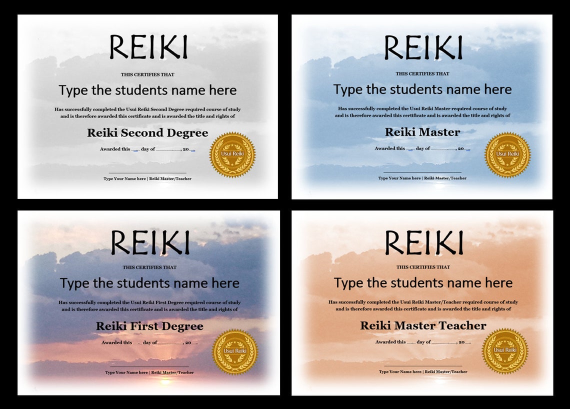 Editable Reiki Certificate Templates 24 X Reiki Level 1, 2, Master and